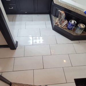 bathroom floor with finished tile after